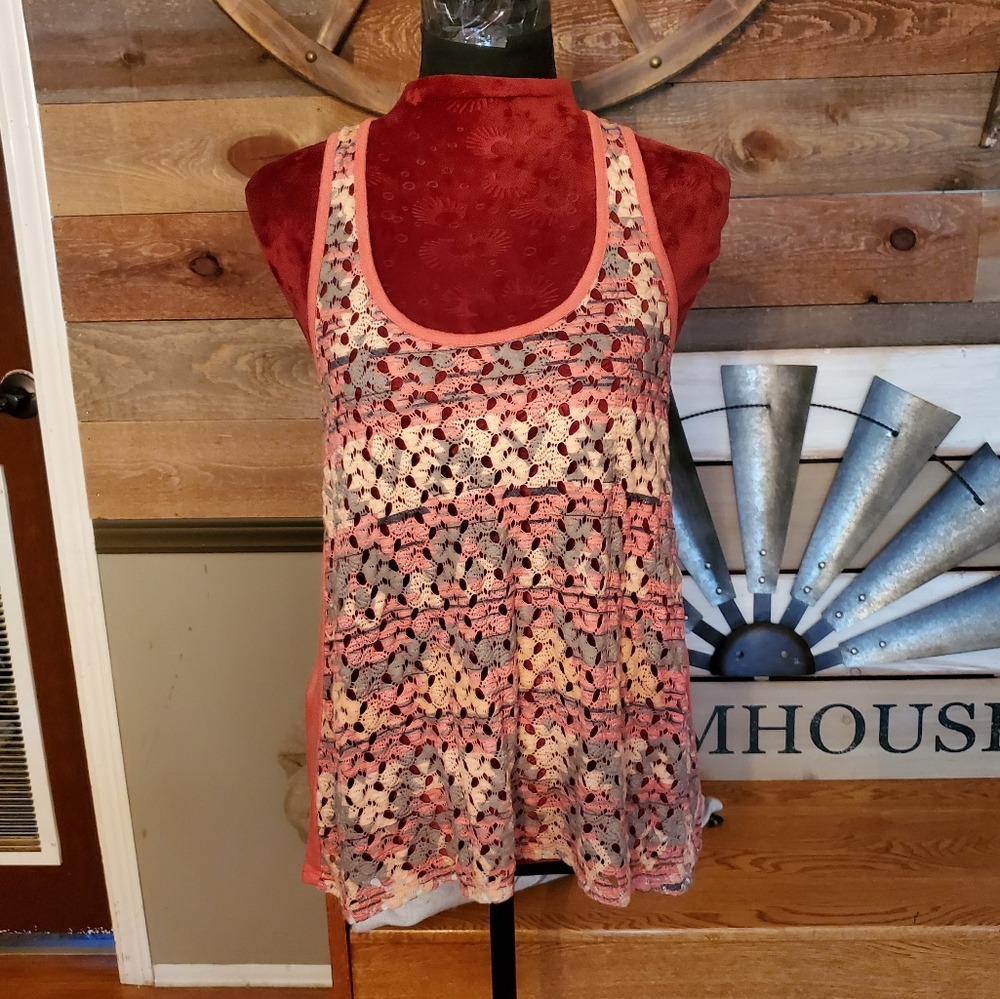 Ransom Orange, Yellow & Green Crochet Front Tank Top